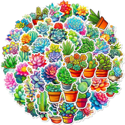 Cute Succulent Stickers - Waterproof Vinyl for Bottle Laptop Phone